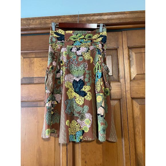 Nanette Lepore Women's Silk Floral Flowy Skirt Copper Brown Earthy Boho Size 2 - Picture 2 of 11